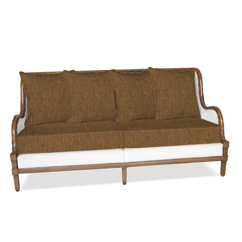 Newport 76'' Wide Premium All-Weather Wicker Patio Sofa with Sunbrella® Cushions, Canvas Wheat Sunbrella® Canvas