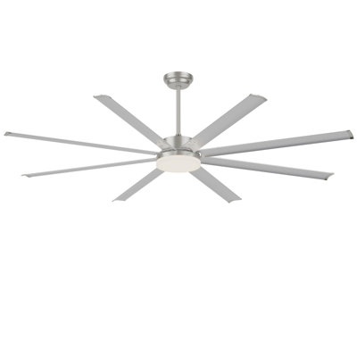 Ventilateur de plafond 88 pouces avec moteur à courant continu de grande taille avec lumière, 8 pales en aluminium PCS, télécommande à 6 vitesses, ventilateur de plafond commercial à hauteur réglable (3 tiges) pour porche / garage / atelier