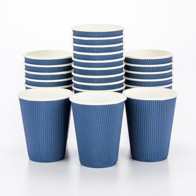Restaurantware 12 Ounce Disposable Coffee Cups Pack of 25 Ripple Wall Hot Cups–Lids Sold Separately, Designed with a Rolled Rim and Midnight Blue Paper Insulation, Ideal Hot Coffee, Tea, and More