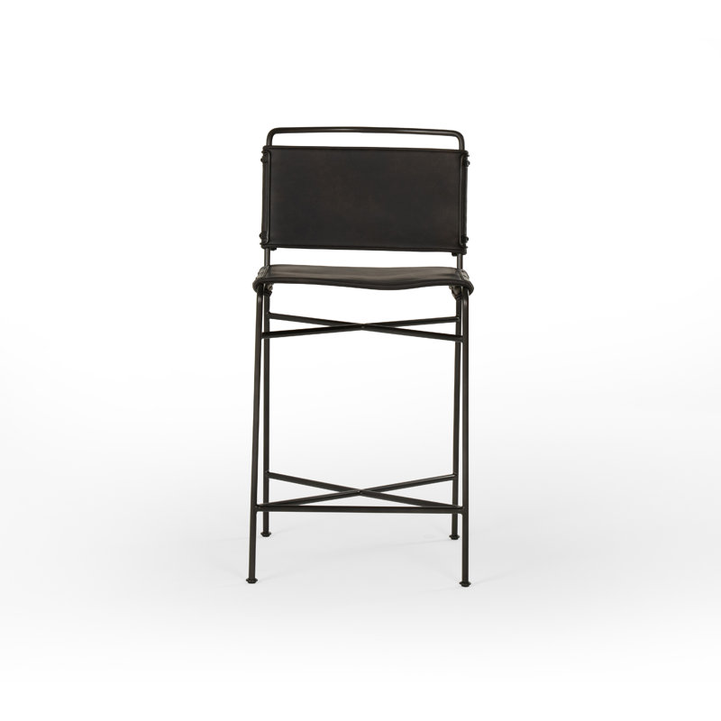 Kenza Counter Stool, Counter Stool (26” Seat Height), Vegan Leather-Black, Black