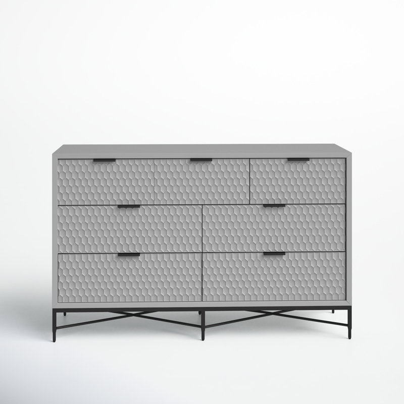 Capra 56" W 7-Drawer Wood Double Dresser, Sky Gray