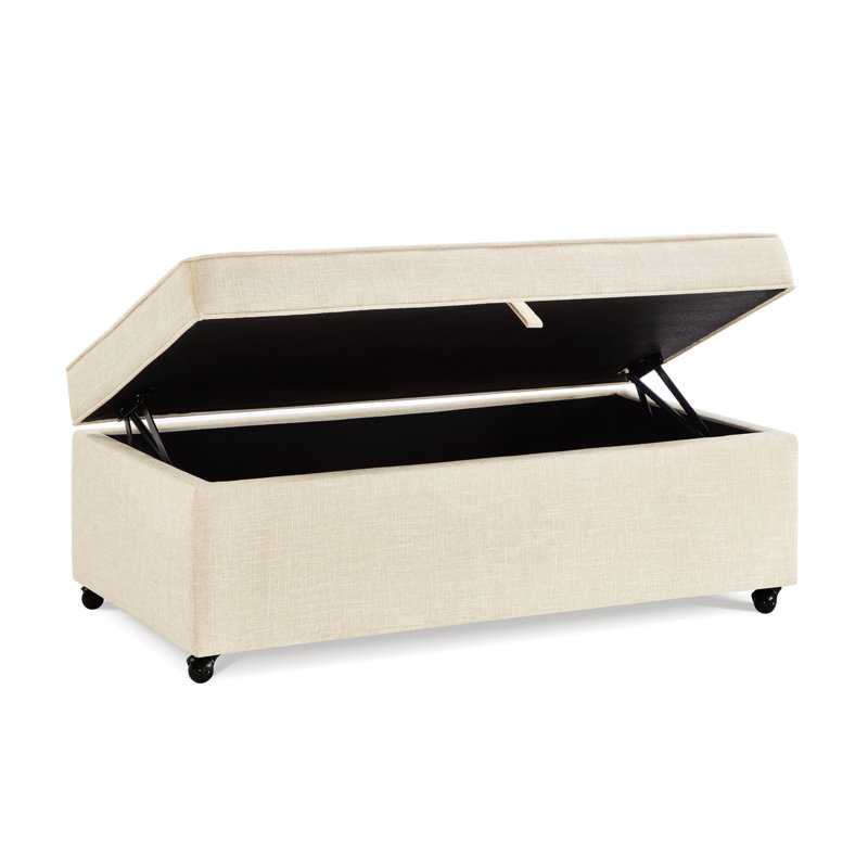 Moderne avec amplement de rangement - tissu en lin, meubles en bois massif polyvalent de 45 x 24 x 17,5 pouces avec repose-pieds et siège, table basse à grande capacité de conception américaine, option 45 x 24 x 17,5 po