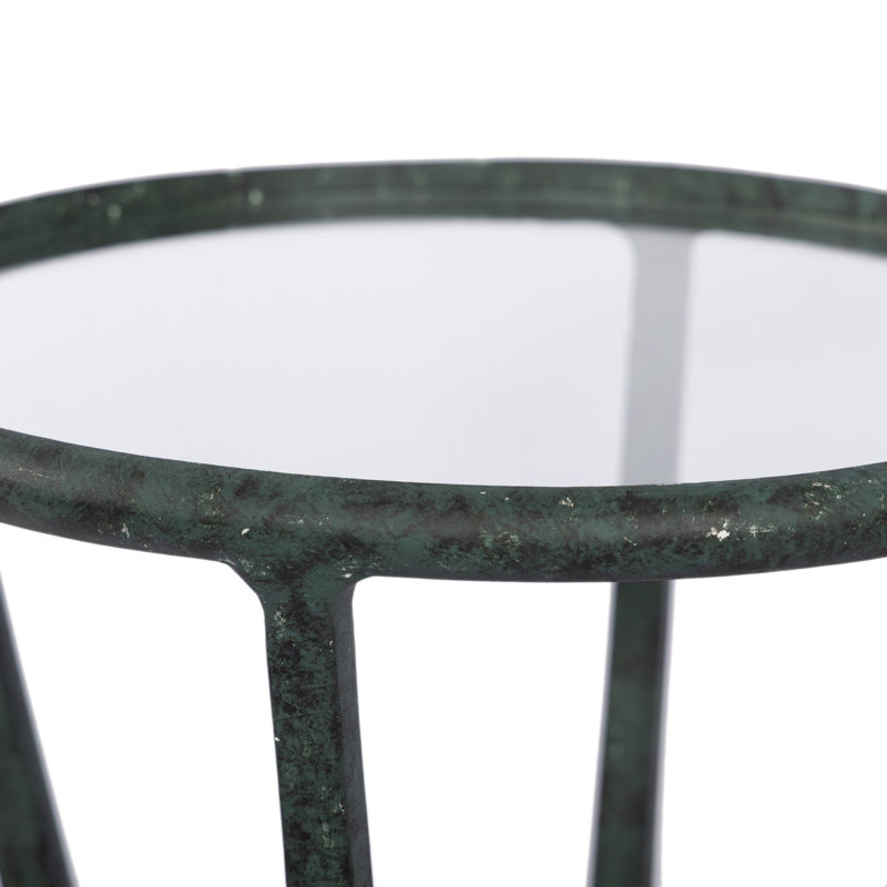 Creighton Glass End Table, Aged Brass