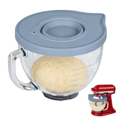 PQPO 5QT Glass Bowl Silicone Lid Compatible with KitchenAid Stand Mixer, Airtight Dough Rising Cover with Feed Port, Dust Resistant Mixer Bowl Cover