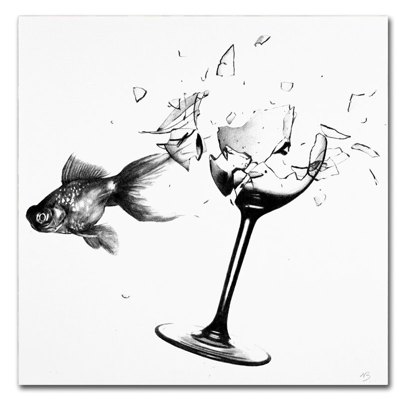 «Fish & Wine Glass» par Kaeya, impression sur toile tendue, H 18 po x l 18 po x P 2 po