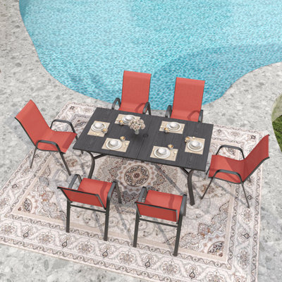 Ensemble de chaises de salle à manger d'extérieur 6 pièces, siège ergonomique large, capacité de 350 lb par chaise, structure en métal Teslin imperméable et résistante à la rouille, idéale pour la terrasse, le jardin, la salle de banquet et l'utilisation commerciale