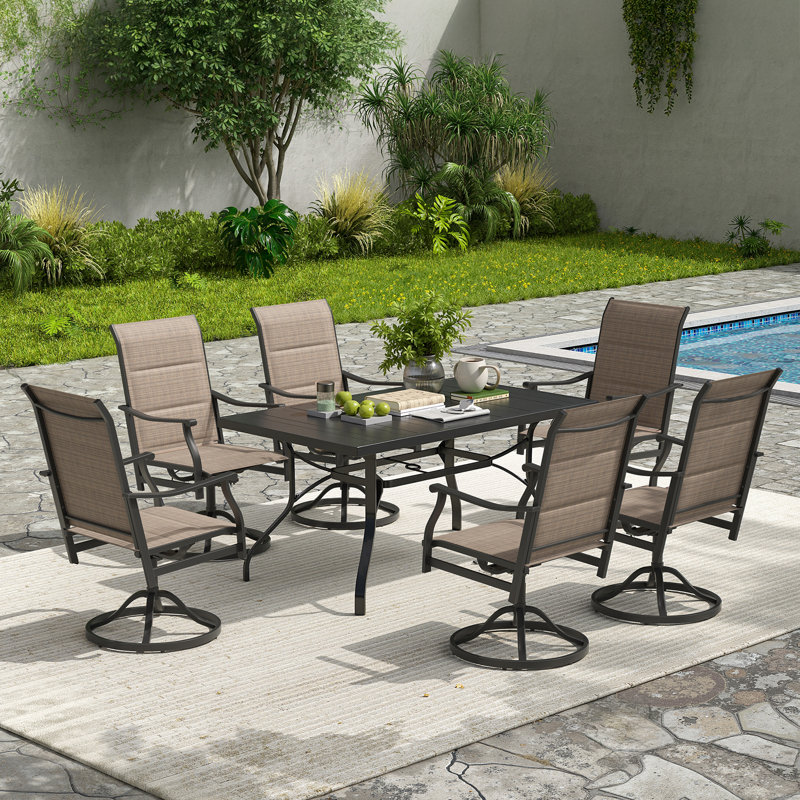 High Back Padded Textilene Sling Swivel Rocking Patio Dining Armchairs (set Of 6)