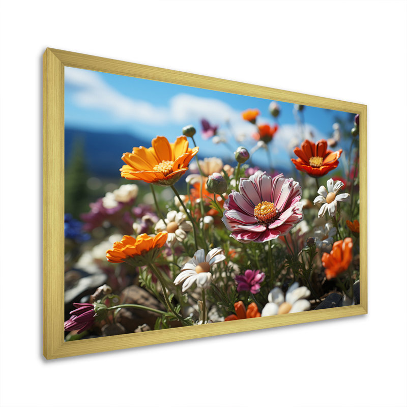 Bouquet de fleurs fantaisistes Attiyya - impression, Cadre doré simple, H 12 po x l 20 po x P 1 po