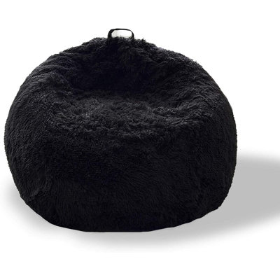 Housse pour fauteuil à billes - Housse de chaise de salon en fausse fourrure moelleuse ultra douce - Noir