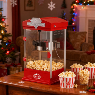 8 Ounce Commercial Popcorn Machine With Warming Deck - Red Countertop Popcorn Popper For Home Theater, Parties, And Events