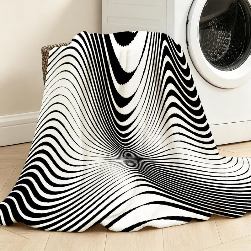 Jeté en molleton blanc ultra doux en flanelle à motif abstrait avec lignes ondulées, Jeté 50 po x 60 po