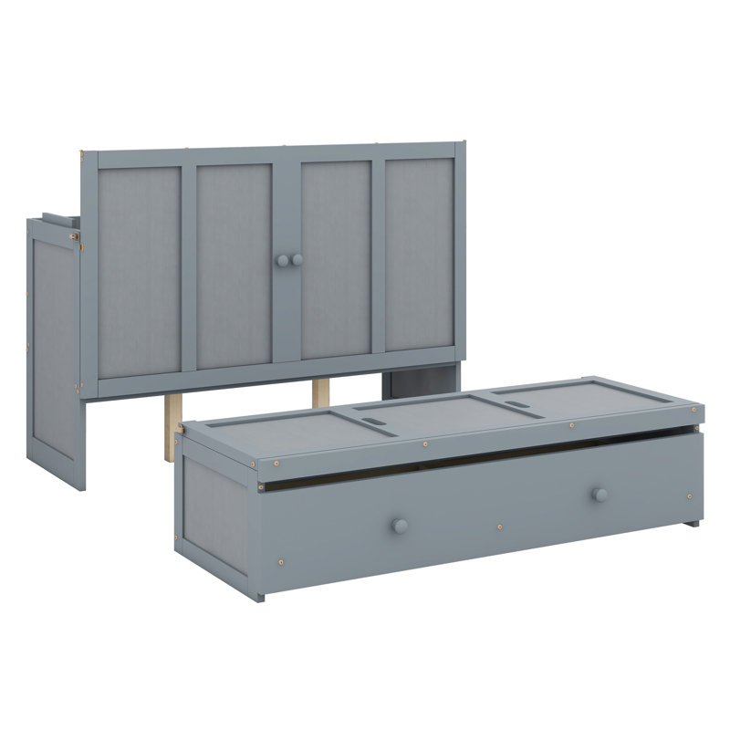Murphy Bed With USB Port And A Large Drawer, Queen, Gray