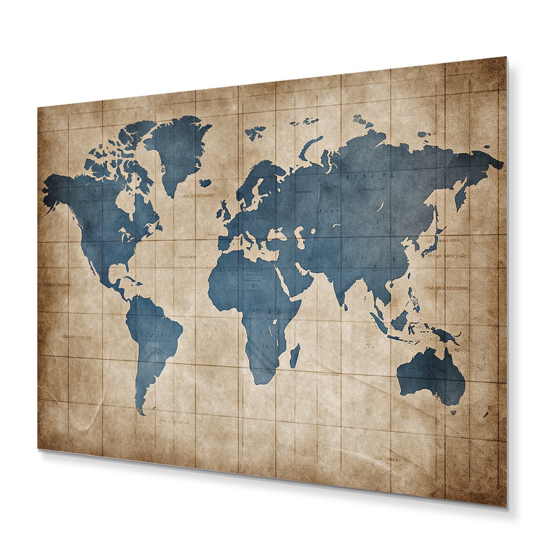 Ancienne carte du monde II - impression de carte du monde sur métal, H 12 po x l 20 po