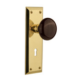Brown Porcelain Interior Mortise Door Knob with New York Long Plate