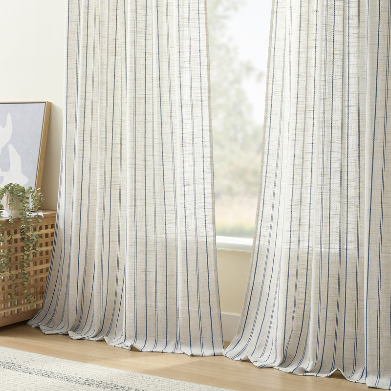 Farmhouse Pinstripe Curtains for Bedroom Living Room Rustic Light Filtering Linen Blend Window Treatment,2 Panels, 52"W×84"