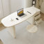 Bureau ovale en bois manufacturé blanc crème avec 2 tiroirs-108647268