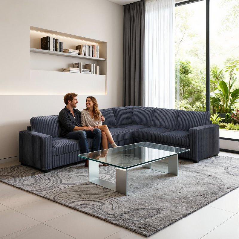 Canapé modulaire en L 4 pièces avec velours côtelé et coin, Gris foncé