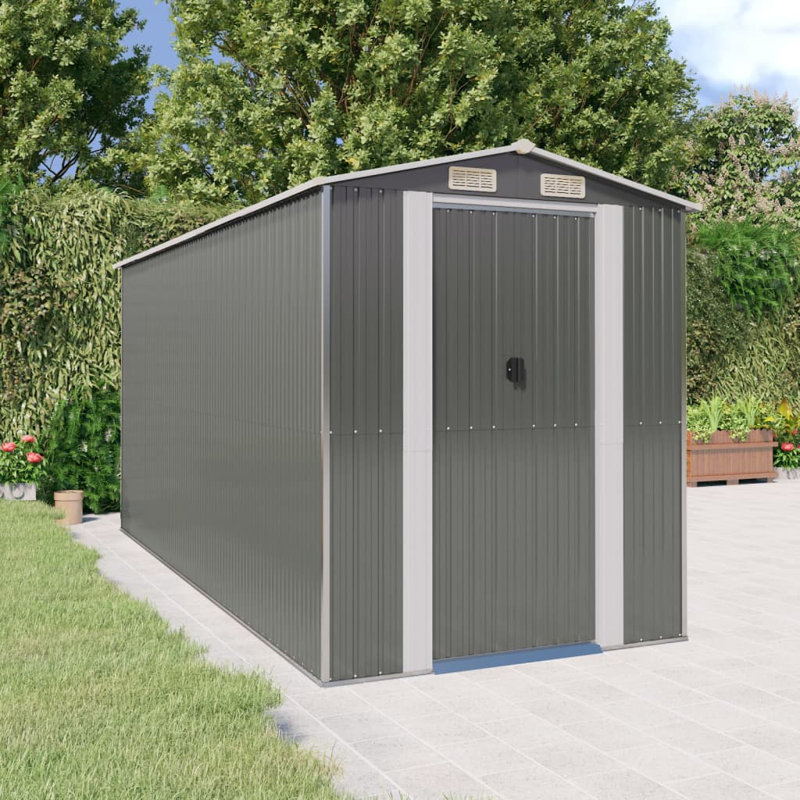 Galvanized Steel Apex Garden Shed, 223cm H x 192cm W x 440cm D, Light Grey