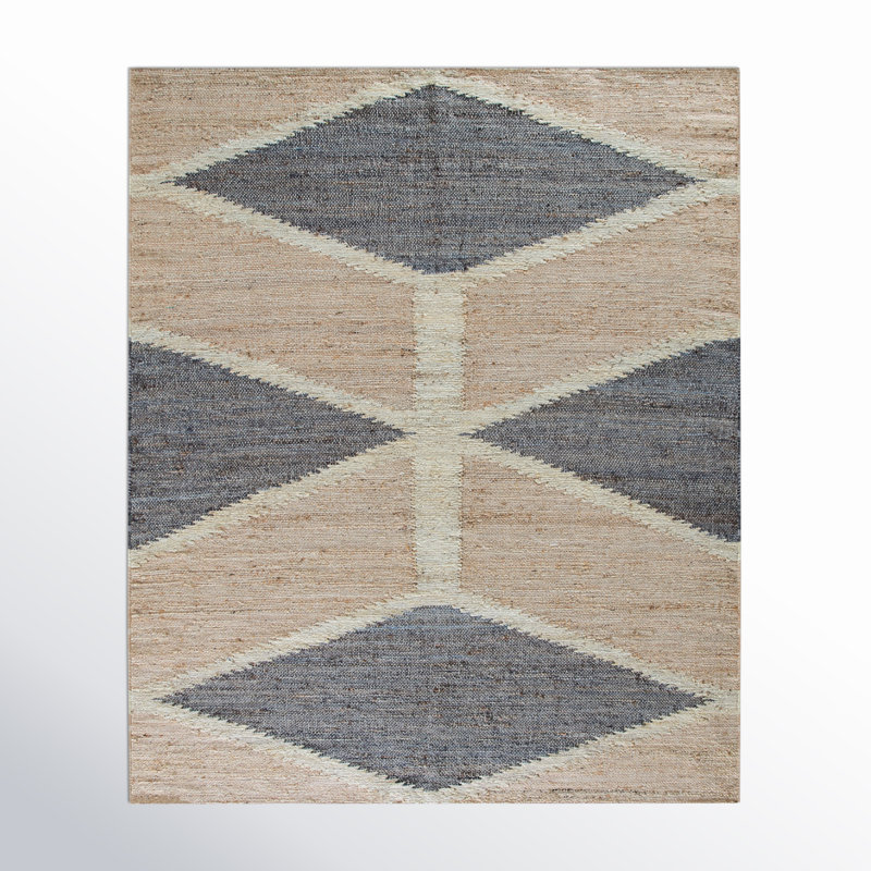 Kenyetta Geometric Hand-Loomed Jute/Sisal Area Rug in Gray/Ivory/Tan, Rectangle 7'6" x 9'