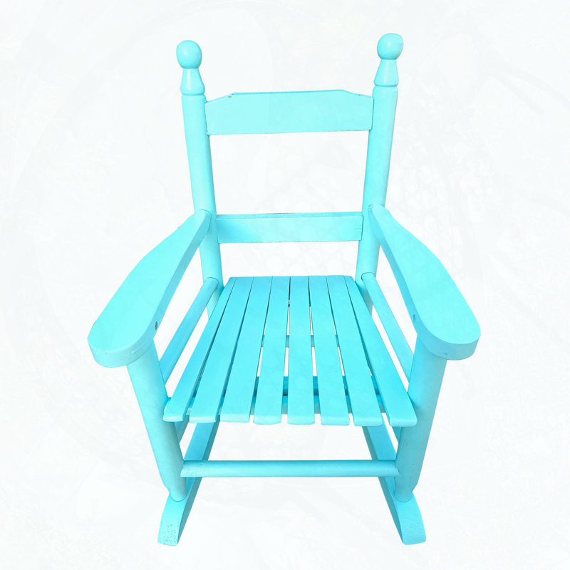 Children's Solid Hardwood Rocking Chair with Slatted Backrest, Light Blue