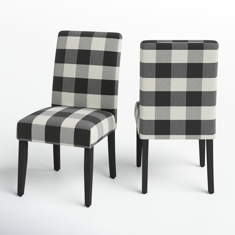 Iyanna 18.5' H Upholstered Dining Side Chair, Noir, Tissu écossais noir