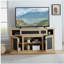 Meuble télé à motif sculpté avec espaces de rangement ouverts et fermés et portes coulissantes, couleur chêne clair, l 58,27 po x l 15,35 po x 31,7 po