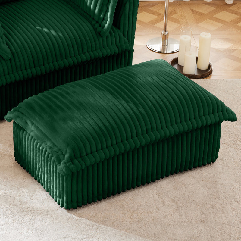 Durable Corduroy Fabric Ottoman With Soft Texture, Ideal For Relaxing Spaces, Green