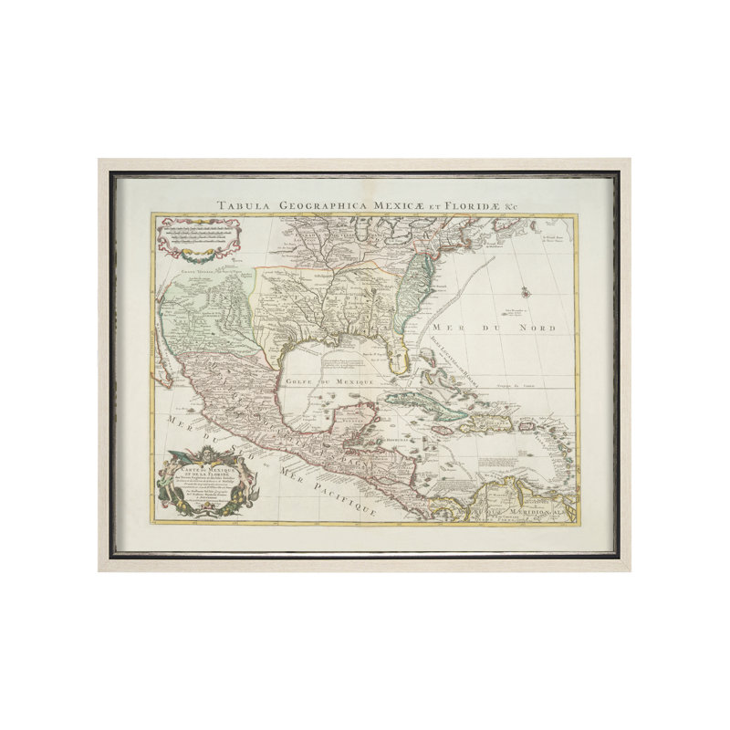 Carte Du Mexique Et De La Floride a Hand Embelished Textured Framed Art Print