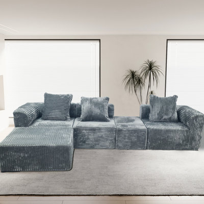 Canapé modulaire convertible, compression américaine à 4 places en gris, siège mi-ferme, rembourrage en mousse US, housses en velours côtelé standard 100 par brossé, peau et douceur