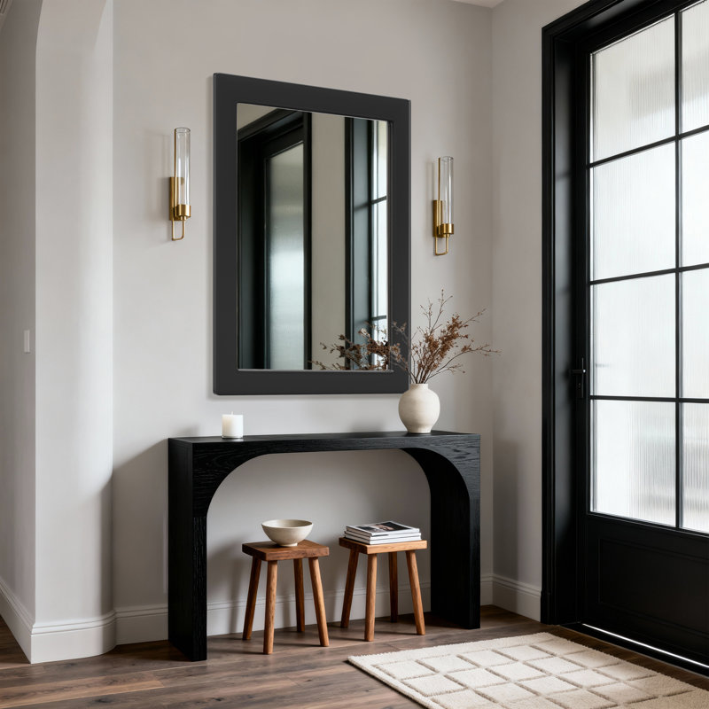 Rectangular Decorative Wall Mirror With Statement Deep Frame, HD Tempered Glass Vanity Mirror For Bathroom, Entryway, Or Bedroom
