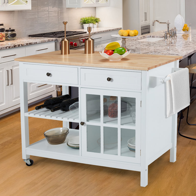 Loganton Solid Wood Top Kitchen Island, White