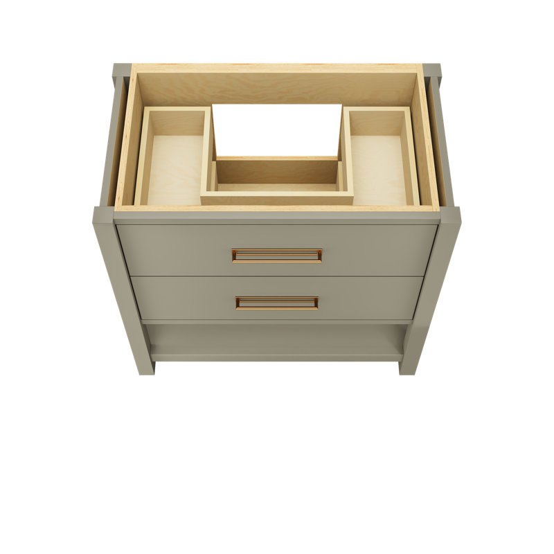 Kiawah Two-Drawer Single Bath Vanity, French Olive, Satin Gold, 36"