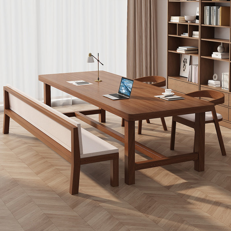 Bureau rectangulaire en bois massif brun noisette, 29.53" H x 62.99" W x 27.56" D 