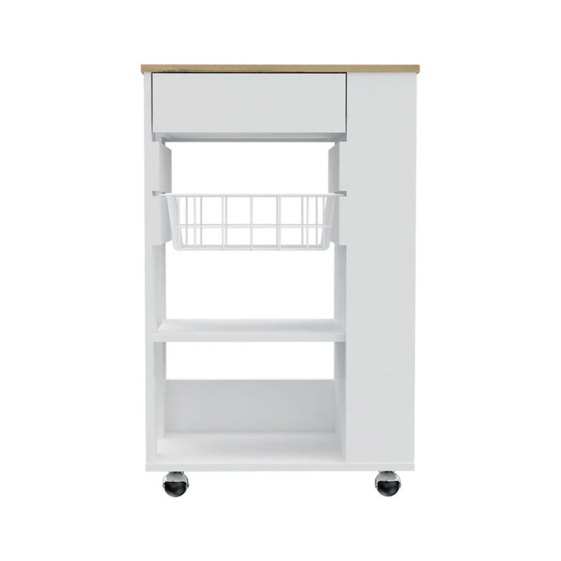 White and Light Oak 5-Shelf 1-Drawer Kitchen Cart, White
