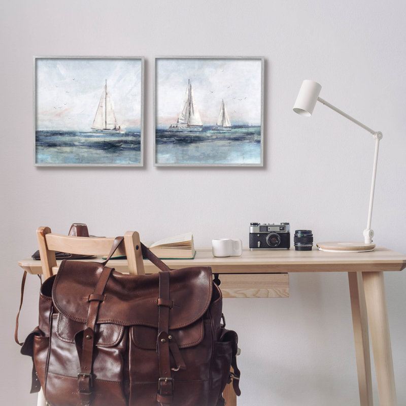 «Blue Sailing Ocean Scene», ensemble de 2 impressions sur toile encadrées et giclées par Nina Blue
