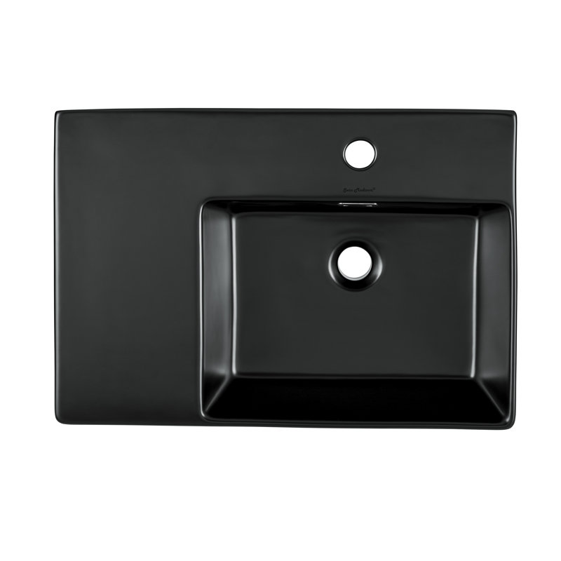 Lavabo mural en céramique avec fixation à droite pour robinet 24 x 18 St. Tropez, Noir mat
