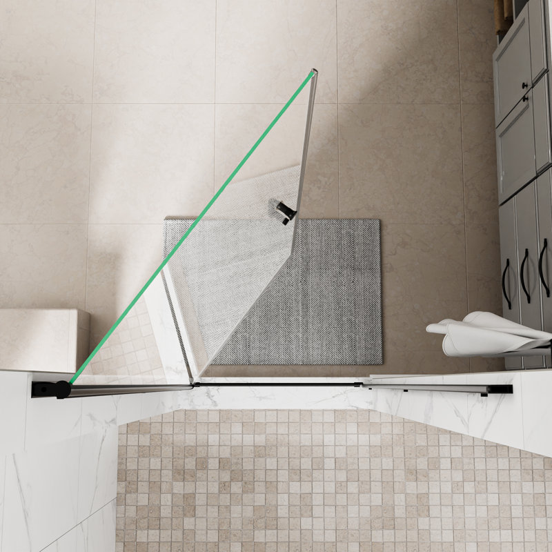 Porte de douche en verre pivotante sans cadre de l 24 à 26 po x H 72 po avec verre certifié, Noir, 24"W x 72"H