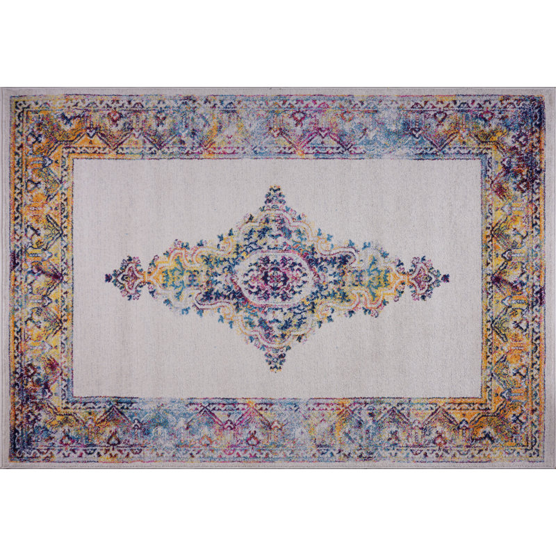 Tapis oriental rose / bleu / jaune SantaFe, Rectangle, de 3 pi 11 po x 5 pi 10 po