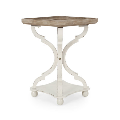 Exquisite French Country Accent Table With Lipped Square Top Graceful Distressed Look And Base