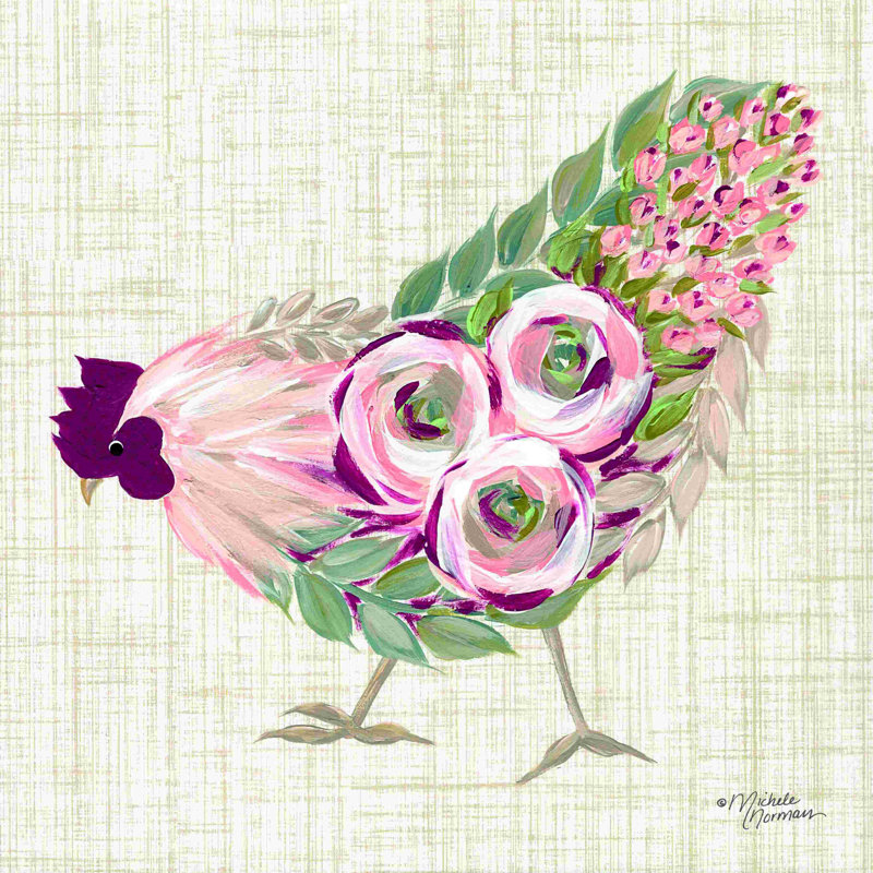 Botanical Rooster II - Peinture, H 20 po x l 20 po, Toile tendue
