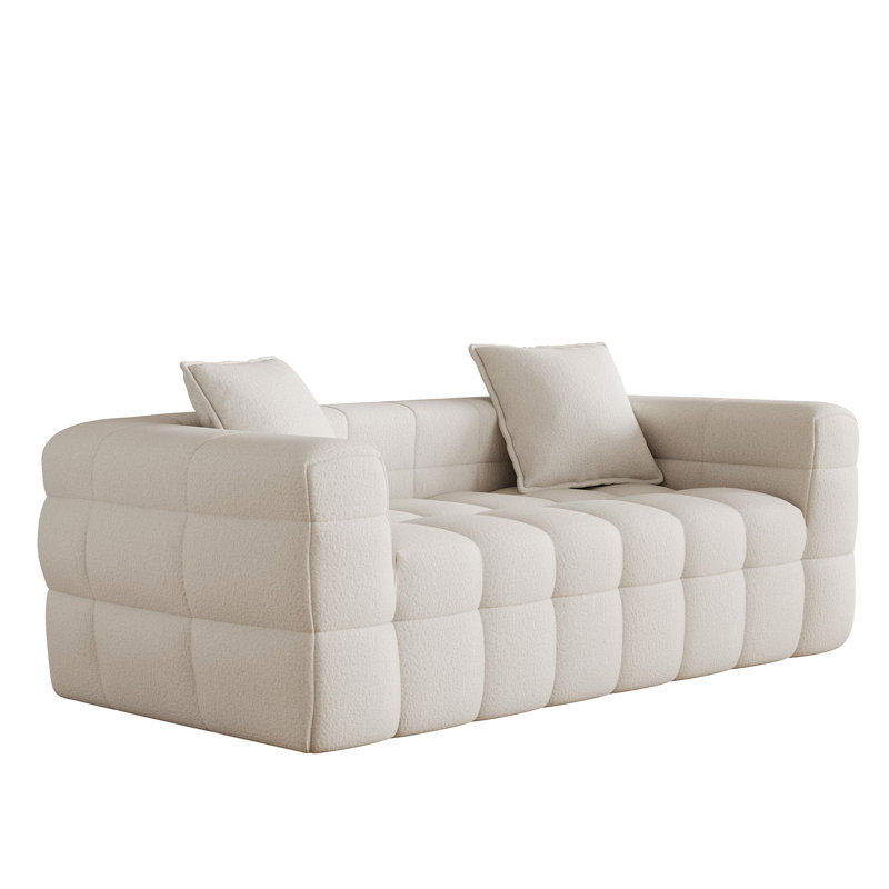 Causeuse capitonnée 68,7 po à accoudoirs carrés , Beige