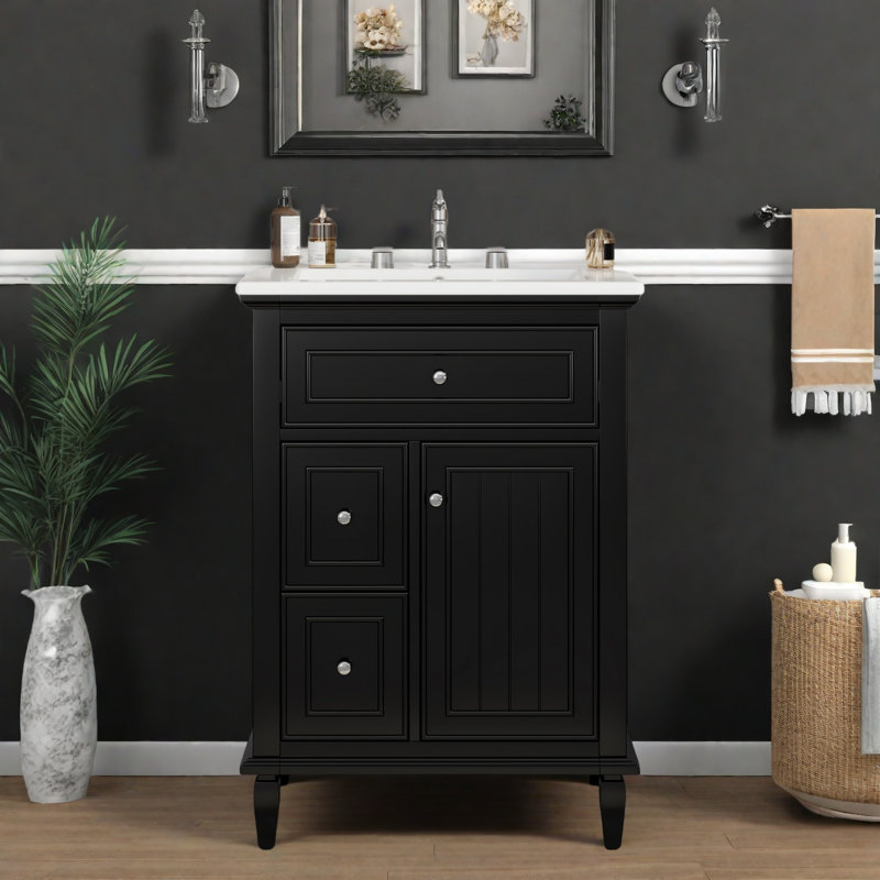 Meuble-lavabo 24 po avec lavabo en céramique, Noir
