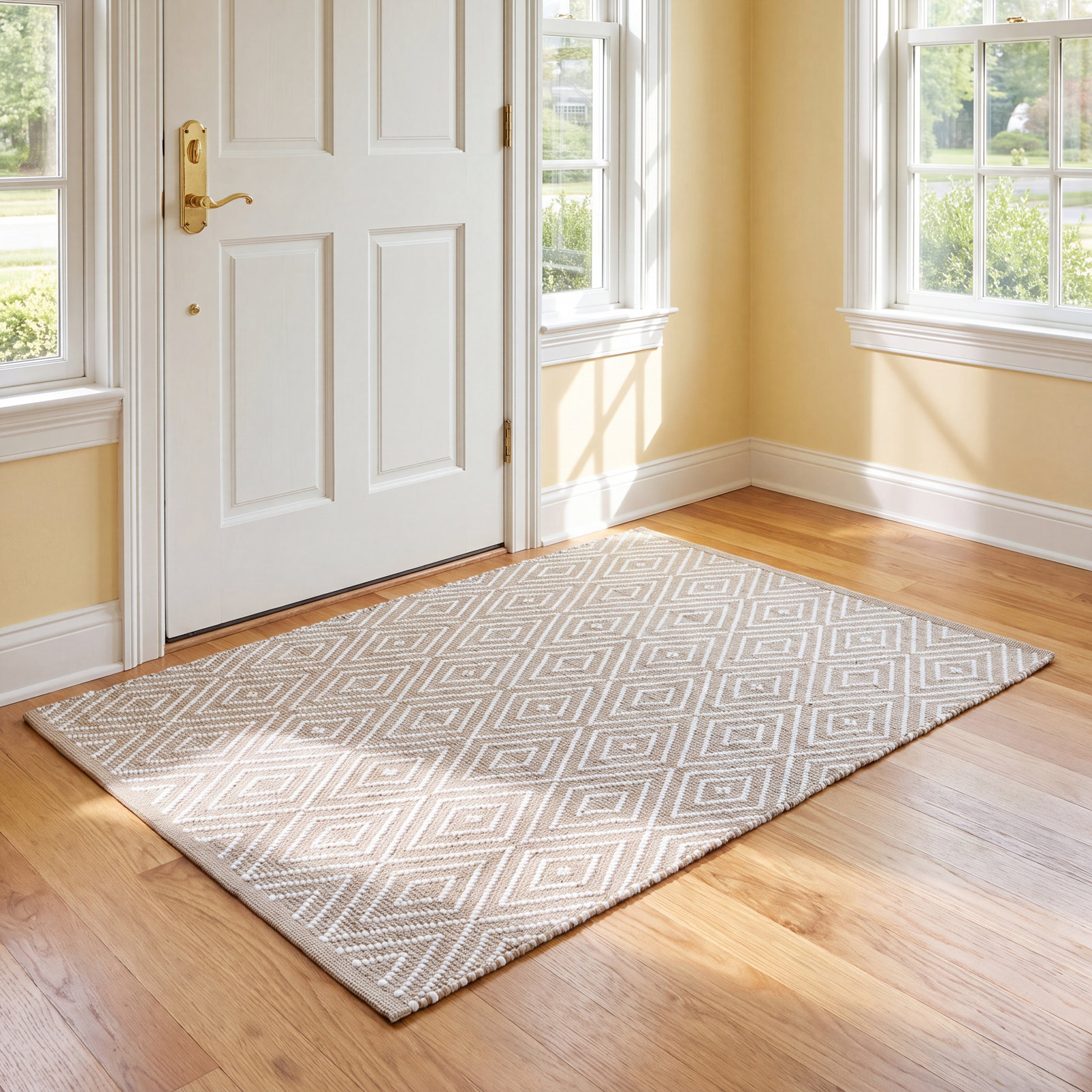 Diamond Handwoven Indoor/Outdoor Rug, Rectangle 2' x 3', Platinum/White