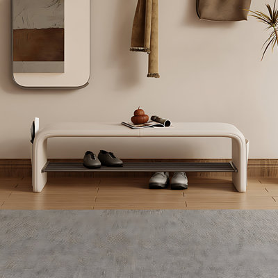 Scandinavian Style Solid Wooden Upholstered Shoe Storage Bench