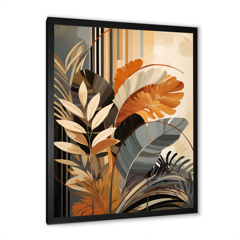 Funky Foliage In Terracotta Tons - Abstract Botanicals, art mural, H 40 po x l 30 po x P 1,5 po, Cadre simple noir