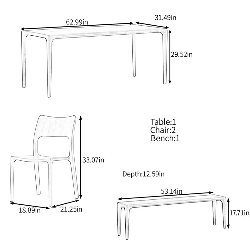 All solid wood multifunctional table set, 29.52"H x 62.99"L x 31.49"W