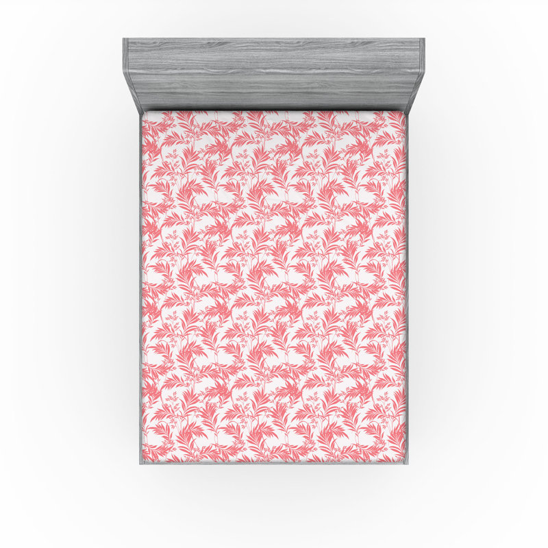 Ambesonne Nature Fitted Sheet Leaves Botanical Style Art, Coral/Off White Floral, California King Fitted Sheet