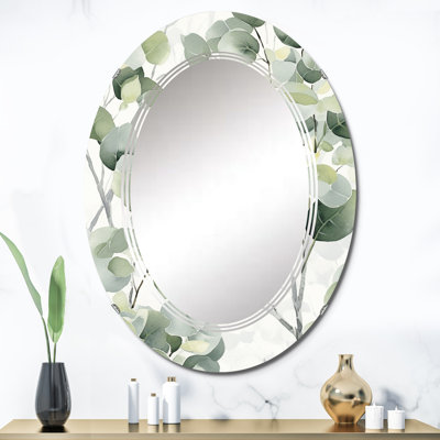 White Green Eucalyptus Essence Wall Mirror, Floral Modern - White Green Minimalism Eucalyptus Essence IV