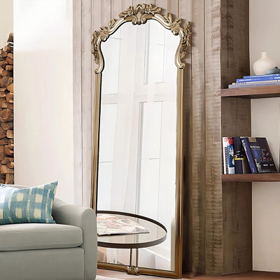 Miroir pleine longueur de 39,37 po de style européen avec décoration sculptée et sur pied