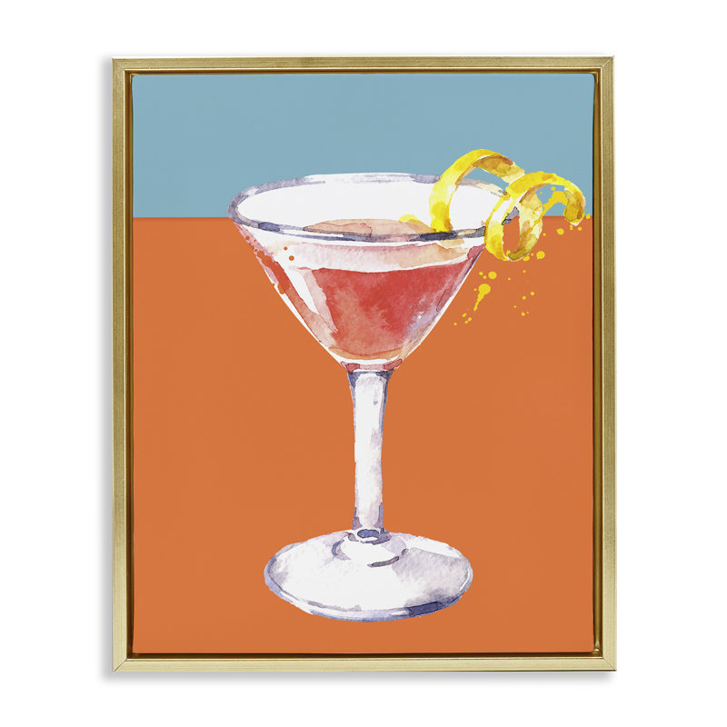 Cadre flottant cocktail sur teintes bloquées, design par Susan Jill, H 21 po x l 17 po, Cadre flottant métallique doré